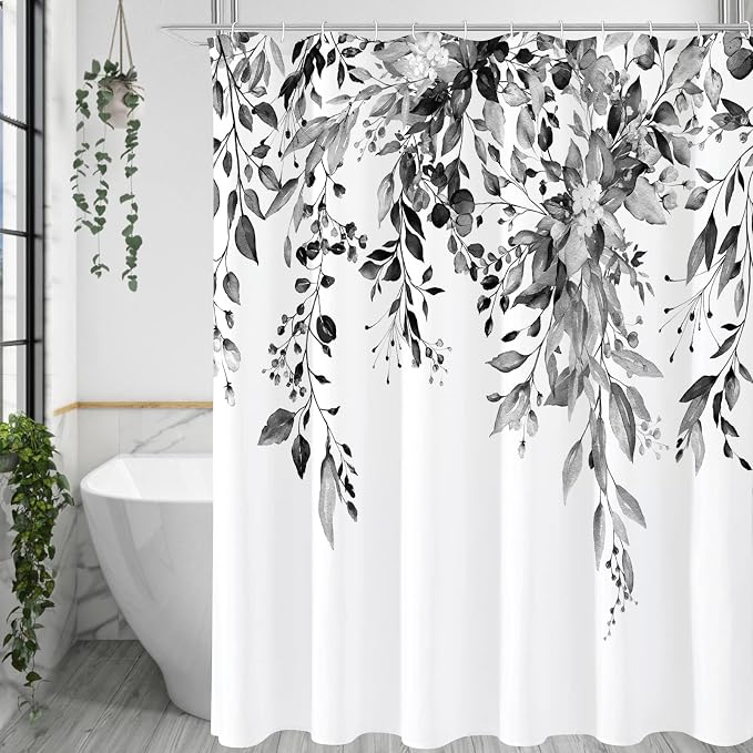 Gibelle Long Shower Curtain 72 x 78, Watercolor Plant Eucalyptus Leaves Fabric by Gibelle