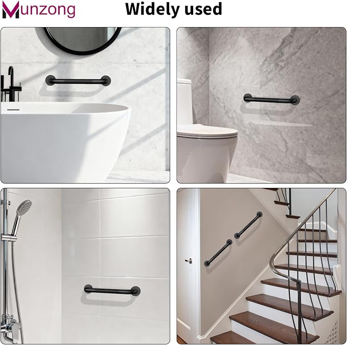 12 Inch Anti Slip Bathroom Grab Bar, 2 Pack Munzong Oil Rubbed Black Shower - Image 9