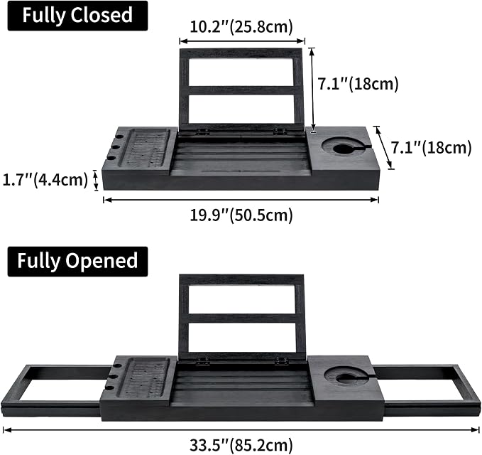 Utoplike Bamboo Bathtub Tray Black, Adjustable Bath Caddy Table - Image 5