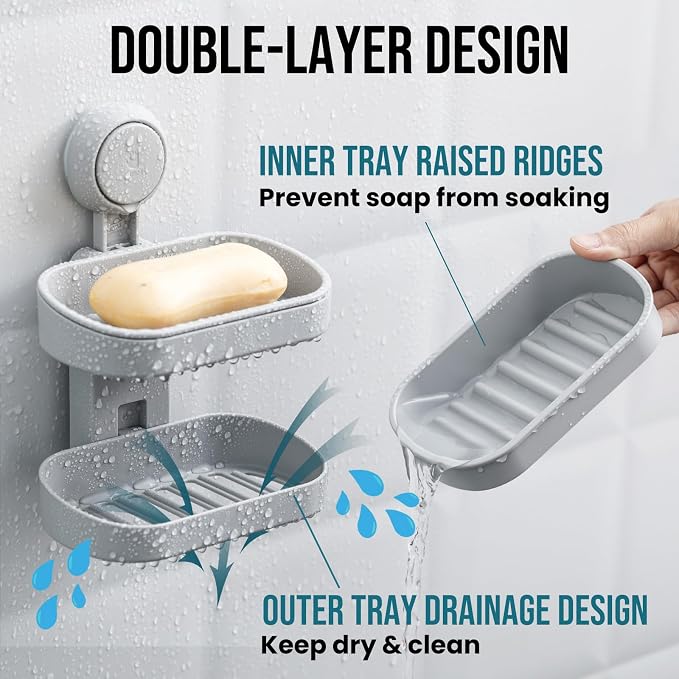 TAILI Double Layer Soap Dish Holder Suction Cup, Strong Sponge Holder - Image 3