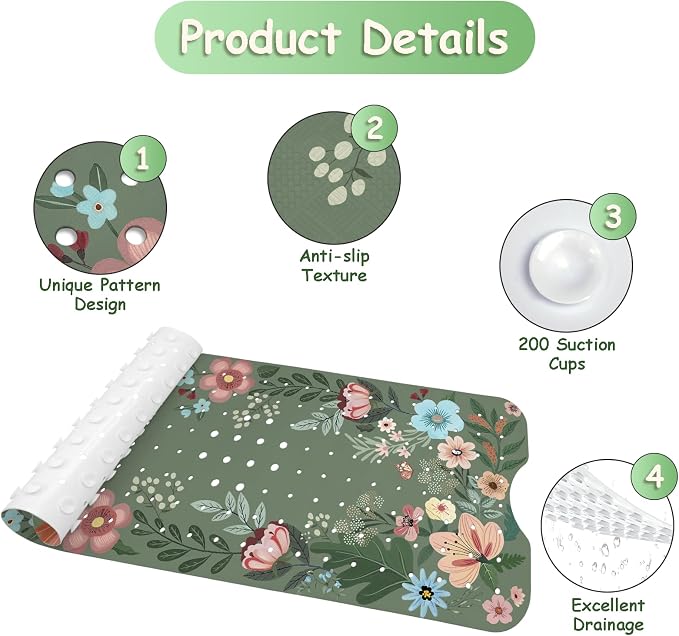 Bathtub Mat Non Slip, Bohemia Extra Long Bath tub Mat Shower Floor Mat - Image 3