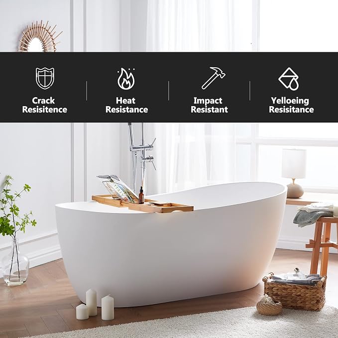 Cpingao Matte White Stone Resin Solid Surface Freestanding Bathtub, Modern - Image 2