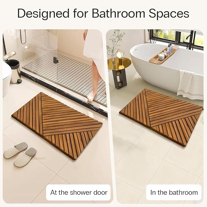 StrongTek Large Teak Bath Mat for Bathroom, 35.4" x 20" Solid Wood Shower Mat - Image 6