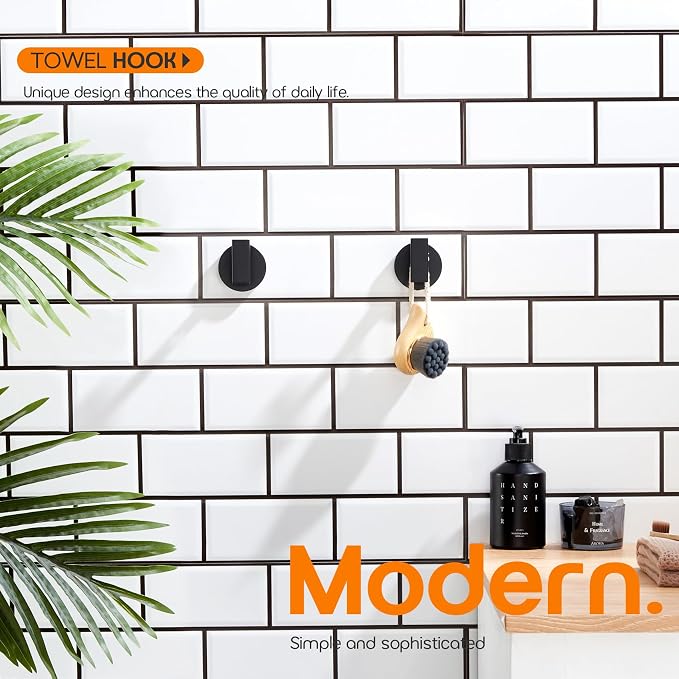 Robe Hook Matte Black Bath Towel Hooks Stainless Steel Wall Hooks - Image 3