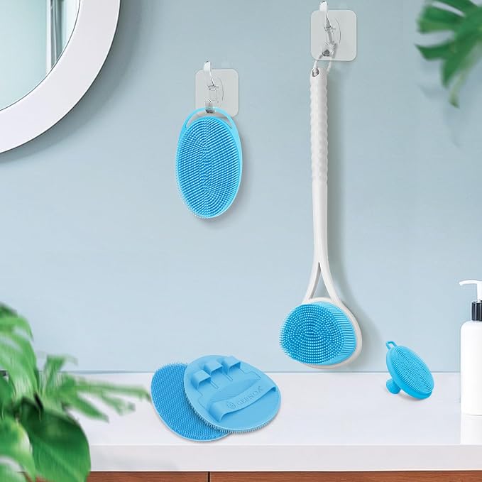 Silicone Back Body Face Scrubbers Set 4PCS, 15.35’’ Back Scrubber Soft Body - Image 9