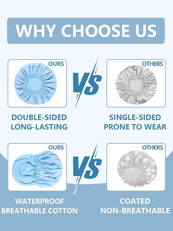 Years calm Shower Caps For Women Reusable Waterproof，Pattern And Solid Color - Image 4