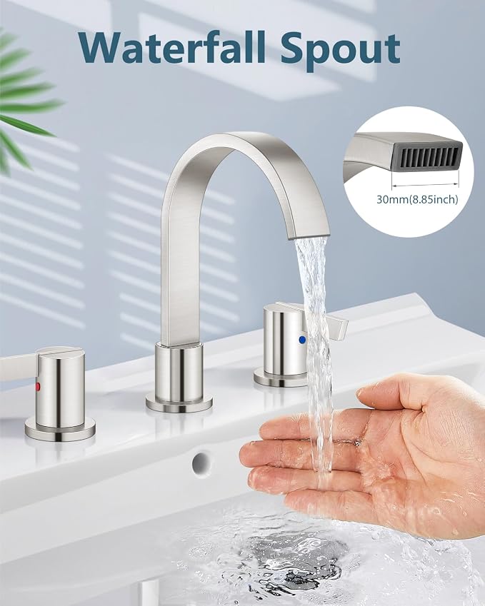 Aolemi Bathroom Faucets 3 Hole, 8 Inch Widespread Waterfall Bathroom Sink Faucet - Image 3