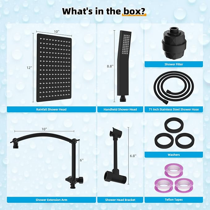 Hibbent All Metal 12'' Filtered Rainfall Shower Head - Image 8
