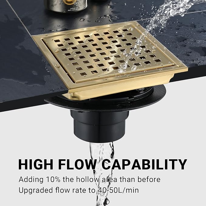 4 Inch Square Shower Floor Drain, Stainless Steel Black Shower Drain Kit - Image 5