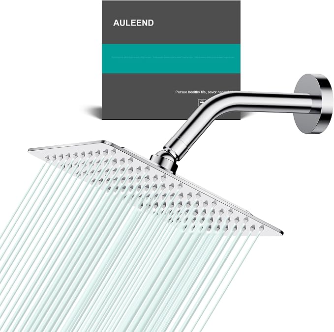 Square Rain Shower Head, High Flow Stainless Steel, Work by AULEEND