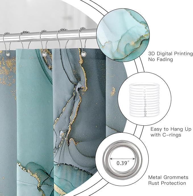 Turquoise Marble Shower Curtain 60x72, Teal Modern Abstract Fabric Shower - Image 5