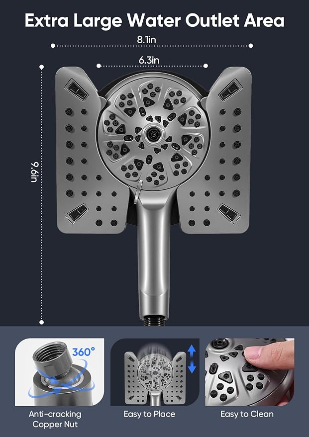 Shower Head with Handheld High Pressure, Rain Shower Head with Fixed Showerhead - Image 6