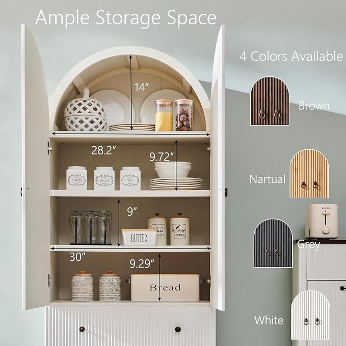 71" Tall Arched Bathroom Storage Cabinet, Modern Fluted Cabinet Storage - Image 6