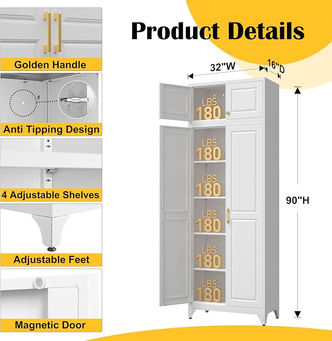 Steeloong90“ Kitchen Pantry Cabinet, Metal Storage Cabinets - Image 2