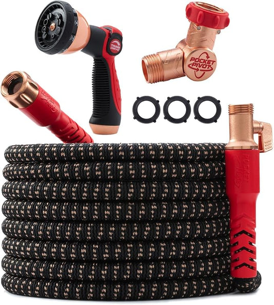 Pocket Hose Copper Head w/New Pocket Pivot Expandable Garden Hose 100FT by PocketHose
