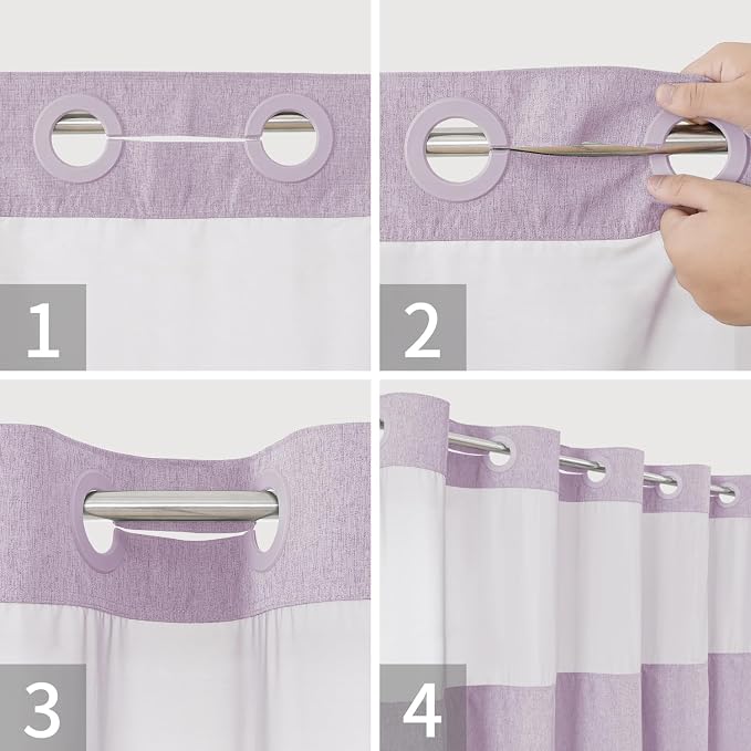 Extra Long No Hooks Needed Linen Textured Shower Curtain - Image 4