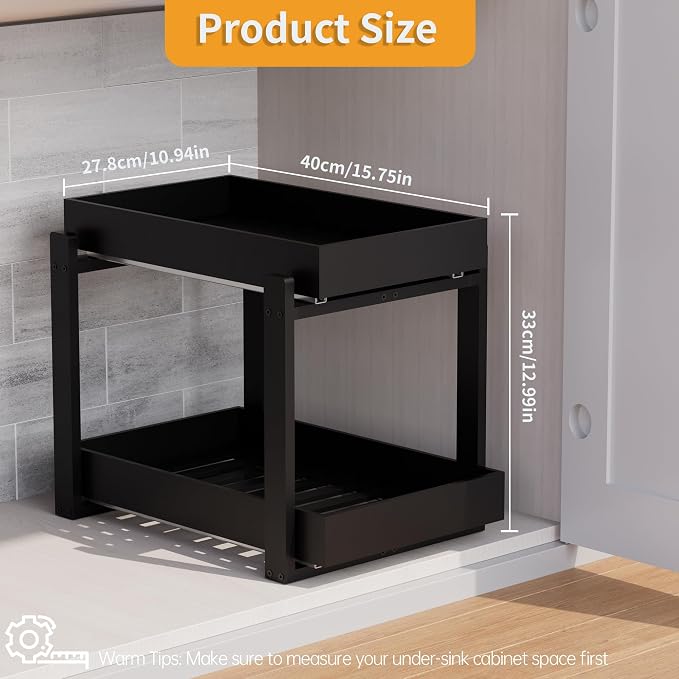 Bamboo Wood Under Sink Organizer 1 Pack, Pull Out Cabinet Organizer 2 Tier - Image 2