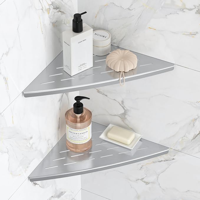 Corner Shower Shelf Brushed Nickel, 304 Stainless Steel 11.5” Recessed Corner by Qeke