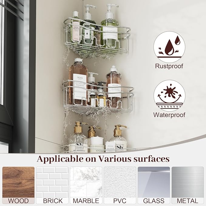 Chrome Shower Caddy Corner, Rustproof Bathroom Organizer Corner - Image 3