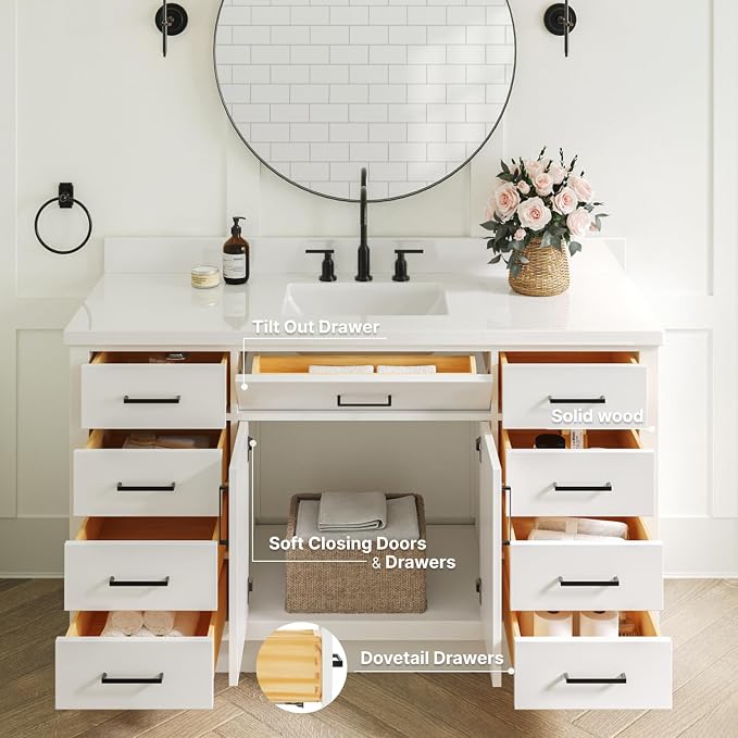 ARIEL Hepburn 61" White Bathroom Vanity - Image 4