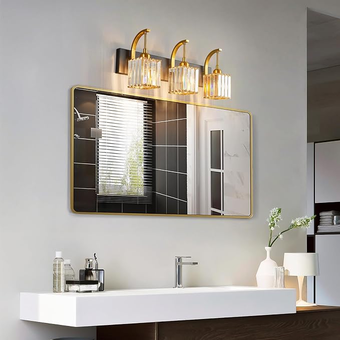 Crystal Vanity Lights 3-Light Black Gold Bathroom Vanity Lights Modern Crystal - Image 3