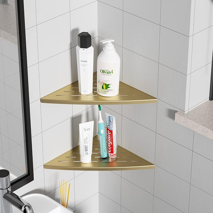 Corner Shower Shelf Brushed Golden, 304 Stainless Steel 11.5” Recessed Corner - Image 8