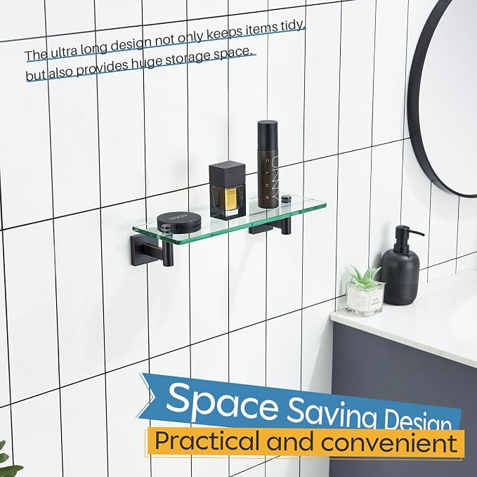 KOKOSIRI Wall Shelves Bathroom Hardware Glass Floating Shelf Small Hanging Rack - Image 5