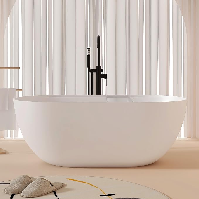 59'' Stone Resin Freestanding Bathtub, Bathroom Solid Surface Tub Bathtubs by MEDUNJESS