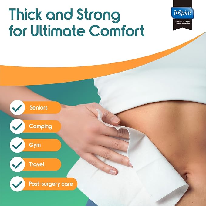 Inspire Ultra Thick Rinse Free Body Wipes, Bathing Wipes, Rinse Free Wet Wipes - Image 4