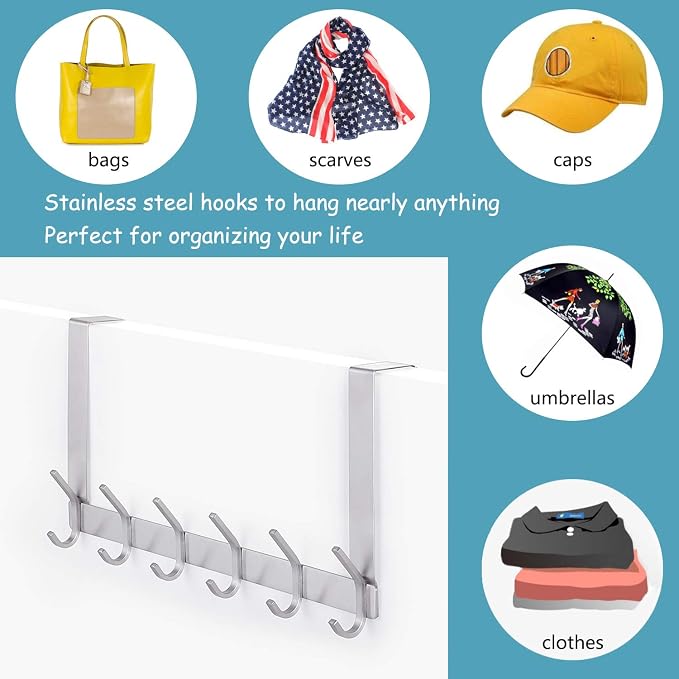 DOKU Over The Door Hooks, Stainless Steel Heavy Duty Over Door Hanger Holder - Image 5