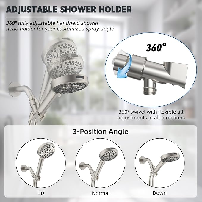 Hibbent Universal All Metal Handheld Shower Head Holder, Adjustable Solid Brass - Image 3