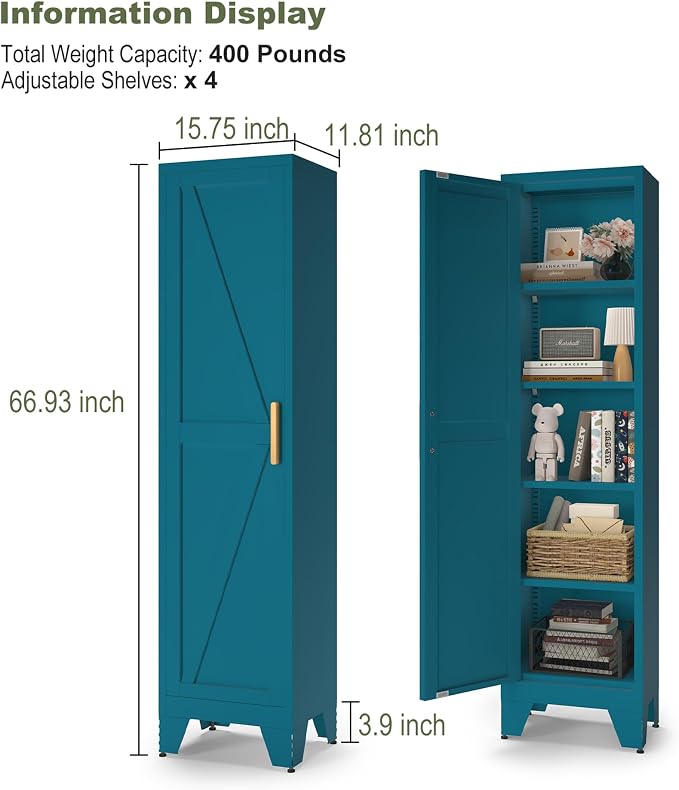 COFaR Tall Bathroom Cabinet, Metal Farmhouse Narrow Slim Storage Cabinet - Image 3