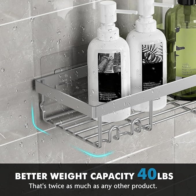 Moforoco Shower Caddy Shelf Organizer Rack, Self Adhesive Black Bathroom - Image 4
