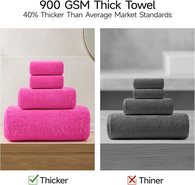 REDKISS Luxury Pink Bath Towel Set of 4, 100% Cotton 900 GSM Premium Bathroom - Image 6