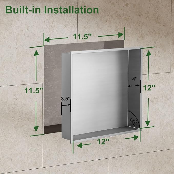 Shower Niche, Stainless Steel Elegant Bathroom Niche, No Tile Needed Recessed - Image 3