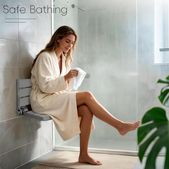 Wall Mounted Shower Seat – 16IN Teak Fold Down Shower Seat - Image 2