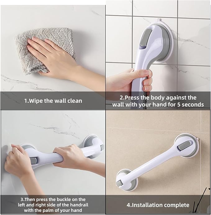 2-Pack Grab Bars for Bathtubs and Showers, 16 inch Shower Handle Suction Shower - Image 3