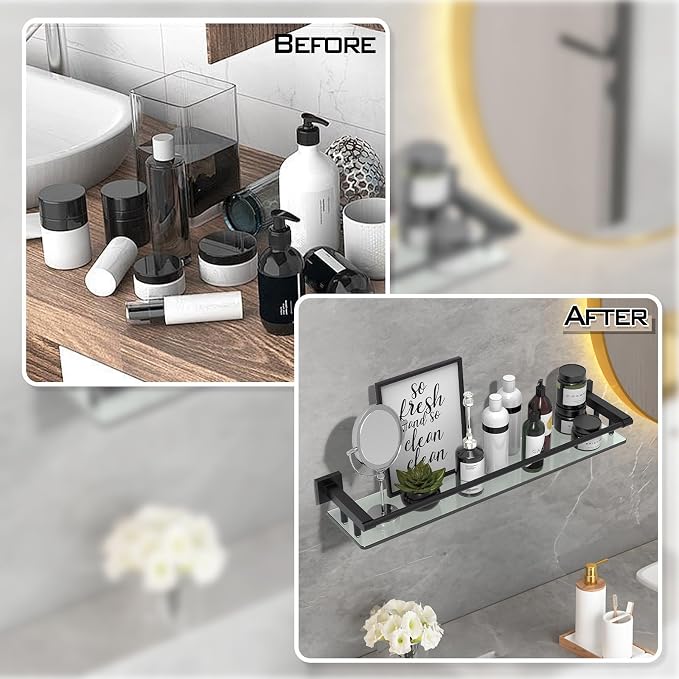 Glass Shelf for Bathroom Wall Sheves 24 inch Rectangular Stainless Steel - Image 5