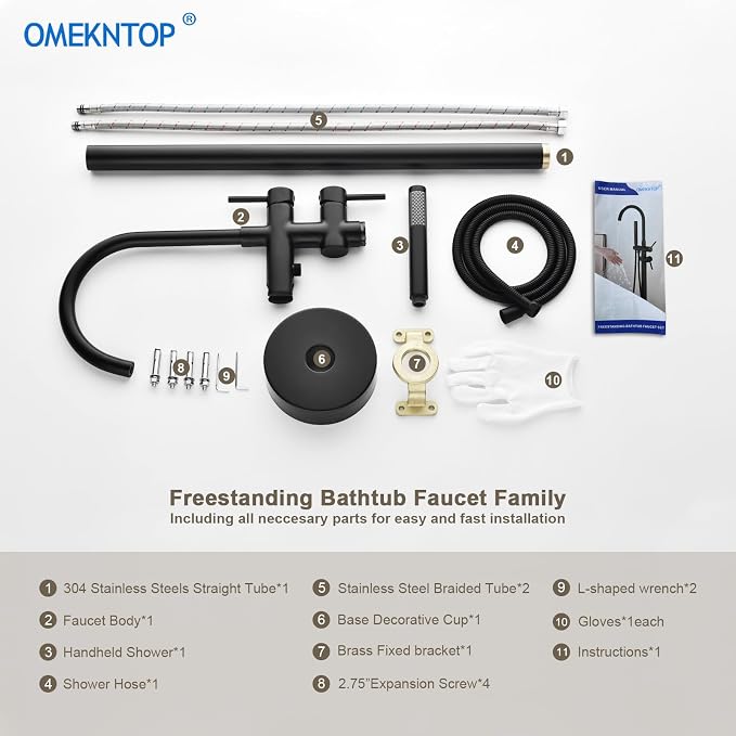 Freestanding Bathtub Faucet, Matte Black Floor Mount Tub Filler, Modern - Image 9