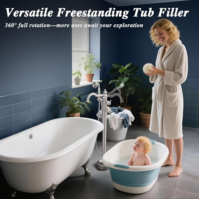 Free Standing Tub Faucet, Qinkell Classic Elegant Gooseneck Freestanding - Image 5