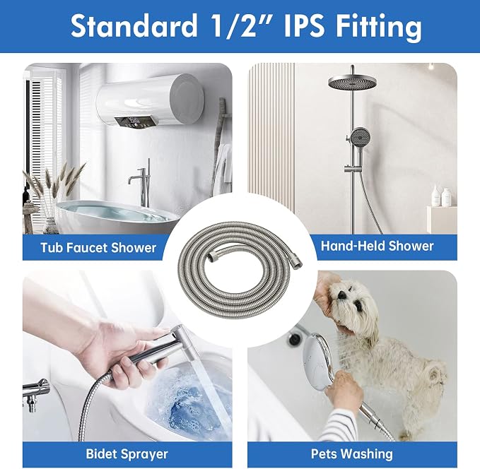 RUMOSE 98 inches Shower Hose Shower Head Extension Hose Extra Long Stainless - Image 7
