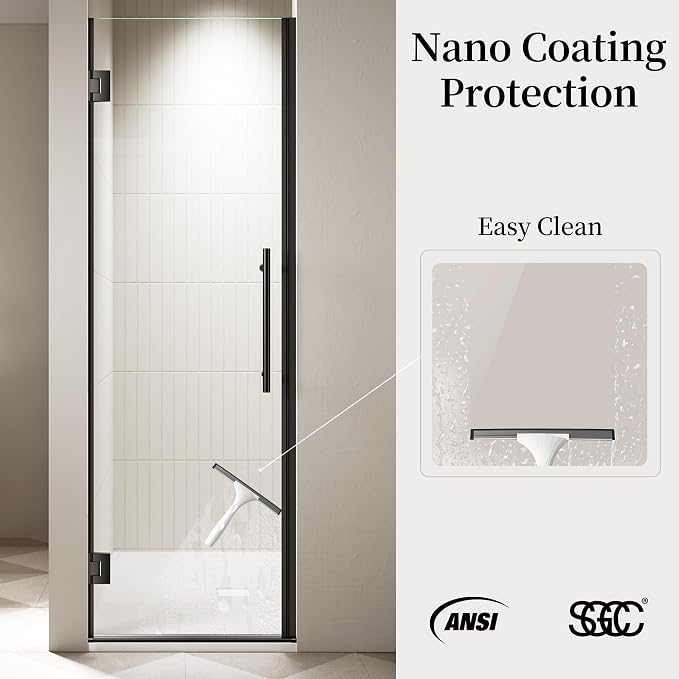 Frameless Hinged Shower Door, Single Swing Shower Panel - Image 3