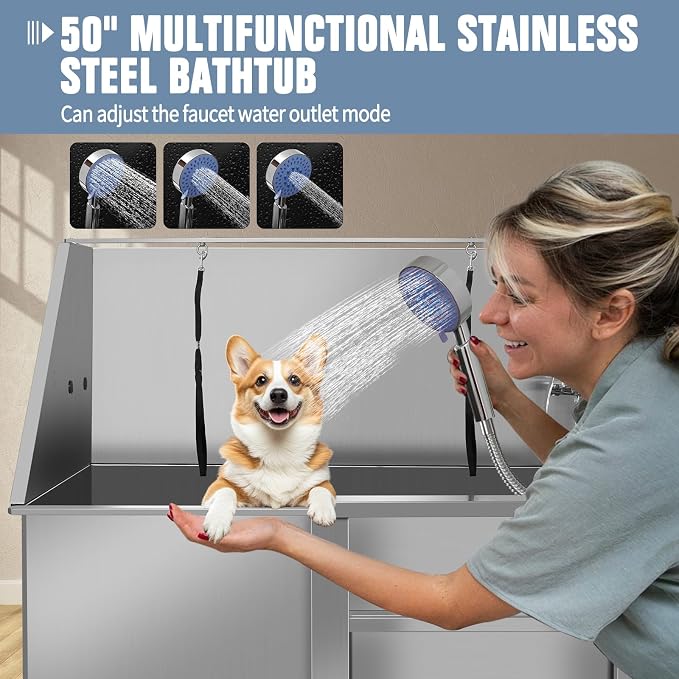 50" Dog Washing Station, Professional Stainless Steel Dog Bathing Station - Image 5