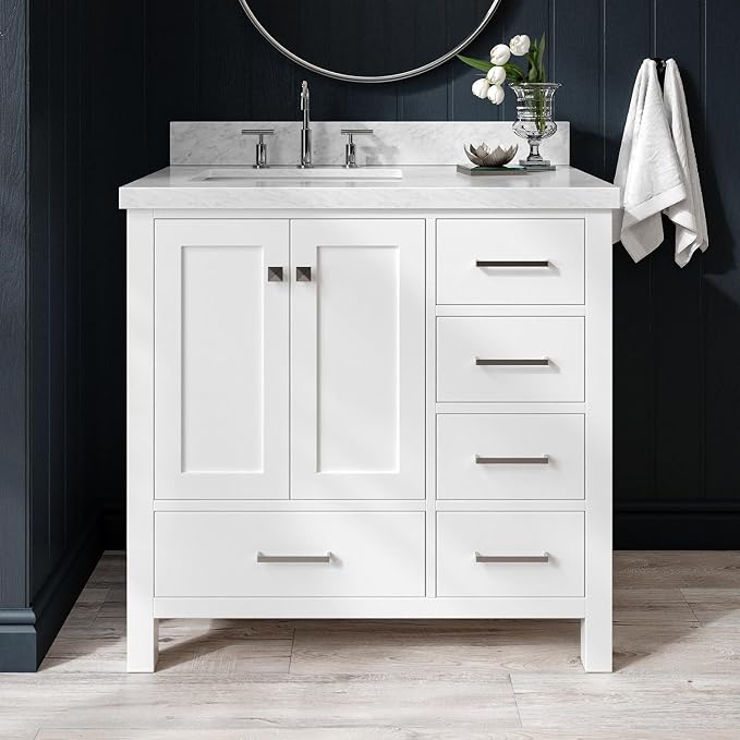 ARIEL Cambridge 37 Inch White Bathroom Vanity - Image 3