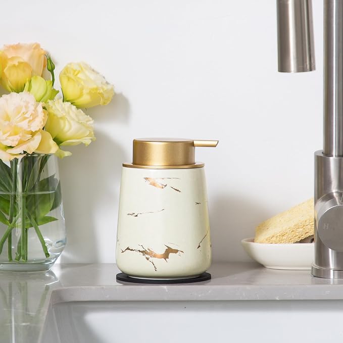 Enra Ceramic Foaming Soap Dispenser -12oz Modern Foam Gold Hand Soap Dispenser - Image 6