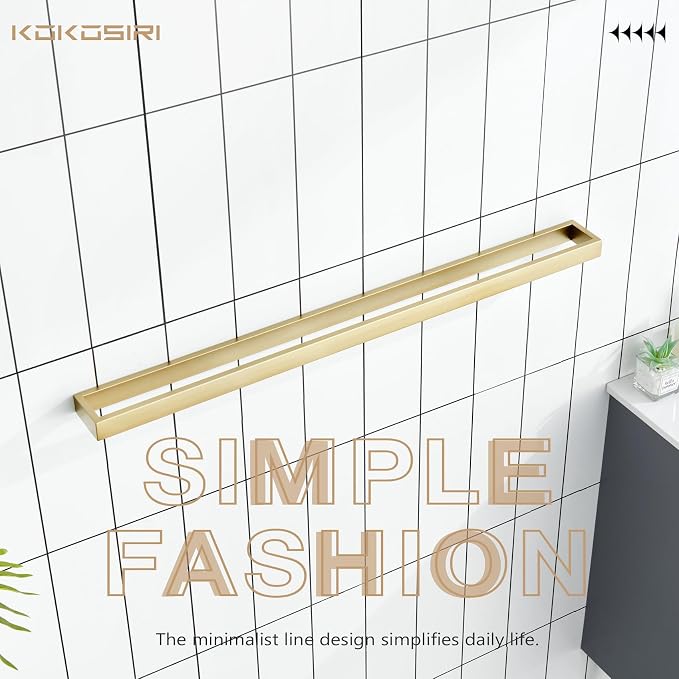 KOKOSIRI Towel Bar Brushed Gold Bath Towel Holder 32 Inch Kitchen Towel Hanger - Image 3