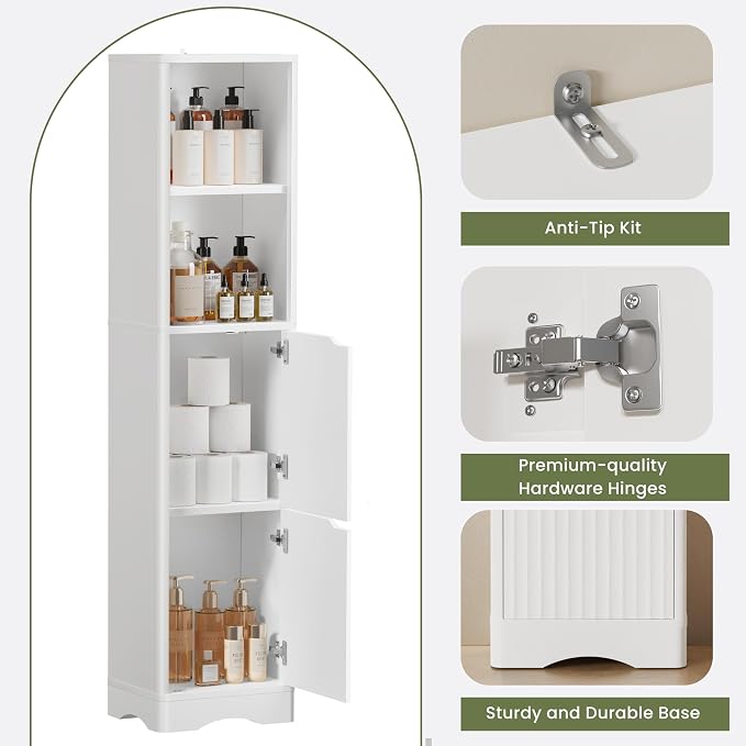 67" Tall Bathroom Organizer and Storage, Narrow Storage Cabinet - Image 4