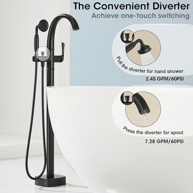 Free Standing Tub Faucet, Jabbol Luxury Freestanding Bathtub Faucet - Image 4
