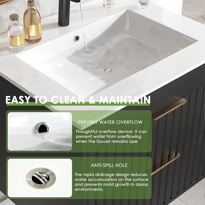 24" Bathroom Vanity with Sink, Floating Bathroom Vanity with 2 Fluted Drawers & - Image 7