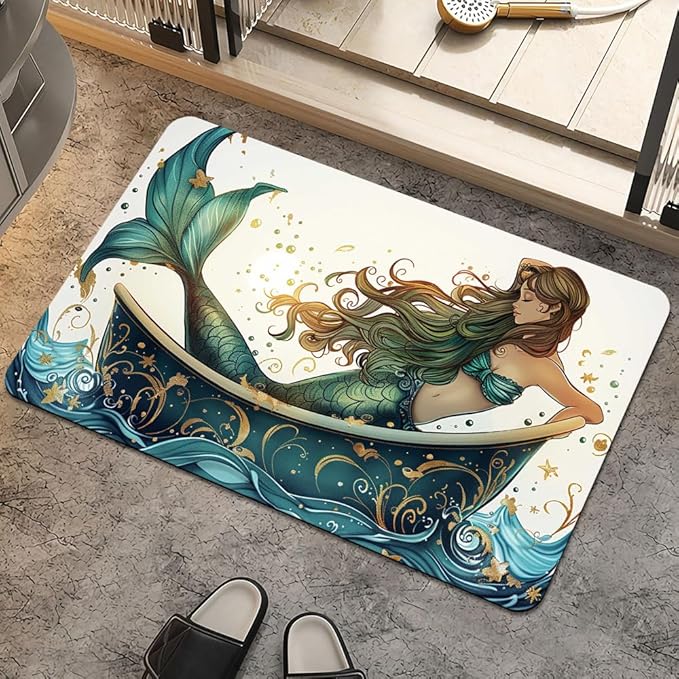 Bath Mat Rug, Beautiful Mermaid Non Slip Quick Dry Super Absorbent Thin by ZHUZHISHAN